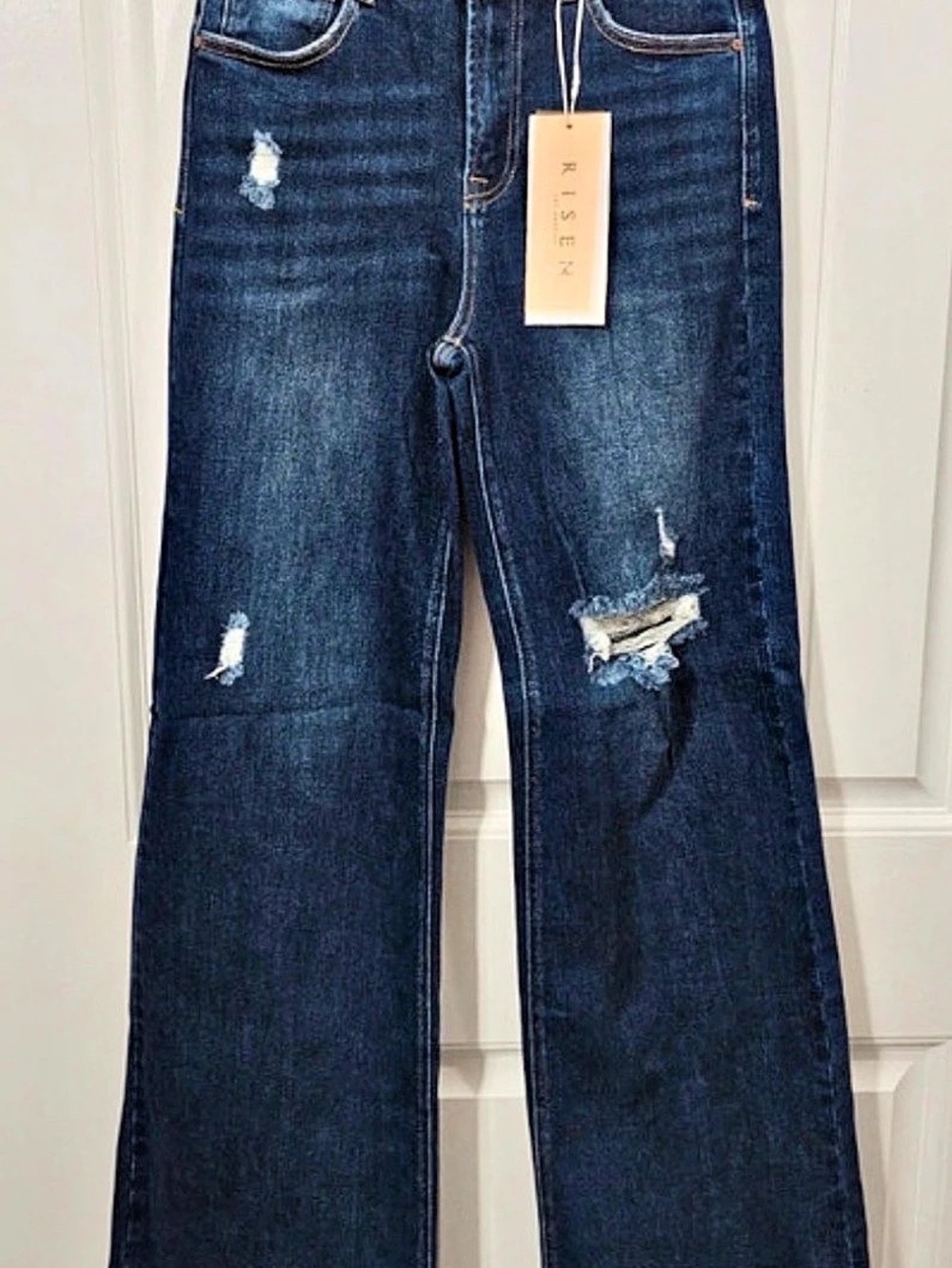 Risen Distressed Flare Jeans in Blue NWT
